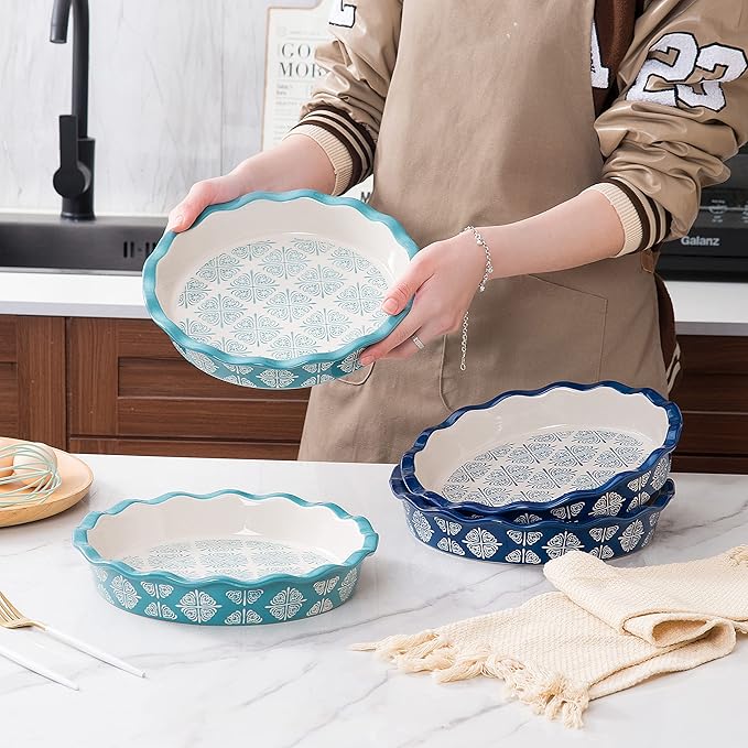 Wisenvoy Pie Pan Ceramic Pie Dish Pie Plate Porcelain Deep Dish Pie Pan Non-Stick Pie Pans