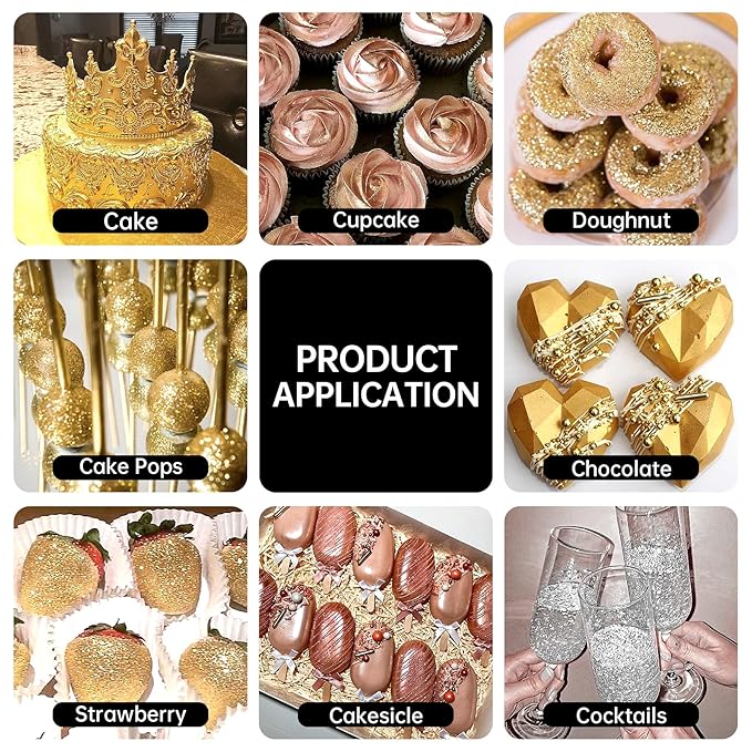 Edible Glitter Spray Set - 3 Colors Iridescent Gold & White Food Grade Shimmer Powder, Metallic Edible Spray Glitter for Cakes, Cookies, Chocolate & Strawberries, 5g/Bottle