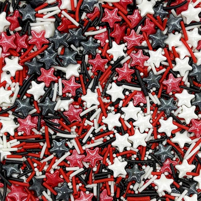 Halloween Mixed Red & Black & White Pearls Sprinkles Edible Stars Cake Decorating Stars Cake Decorations Cupcake Toppers Cookie Decorating Perfect for Cakes,Cupcakes,Desserts Toppings 3OZ