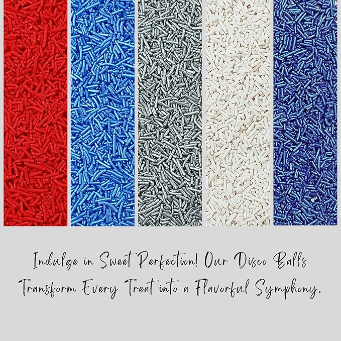 Confect Edible Christmas Sprinkles | Assorted Pack of 5 Mix Patriotic Red, White, Blue & Silver Jimmies | Sprinkles For Cake & Cupcake Decorations | Vegan, Gluten-Free, Soy-Free, Dairy-Free, Palm Oil-Free- 5 Oz