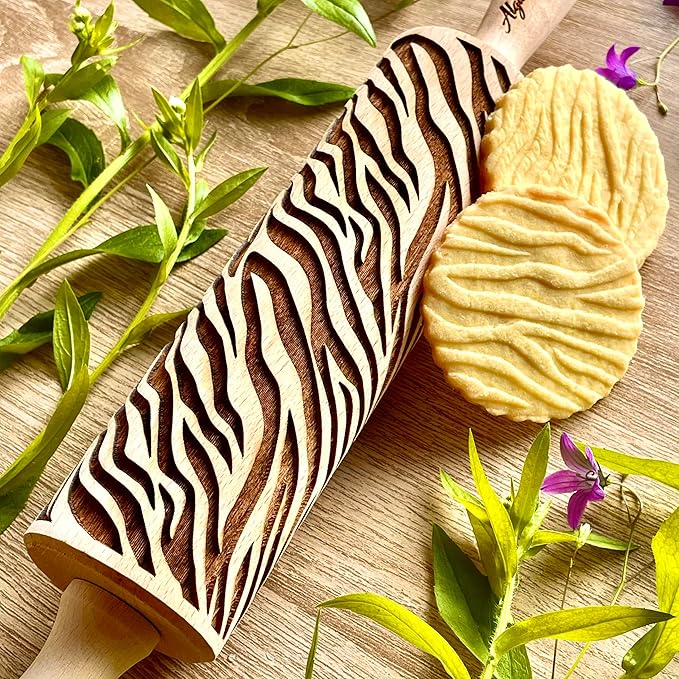 Embossing Rolling Pin ZEBRA PATTERN. Dough and Clay Roller for Embossed Cookies and Pottery. Cookie and Ceramic Stamp. Backing Gifts for Women by Algis Crafts