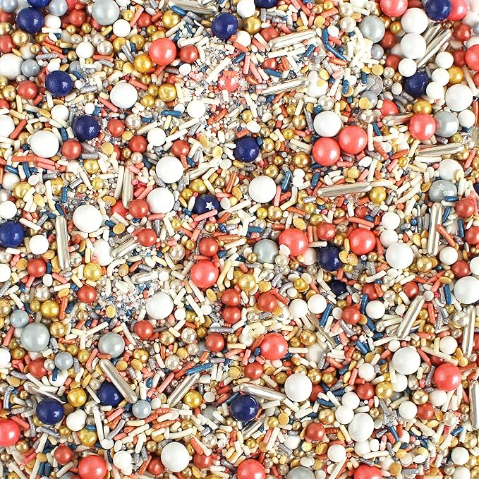 Sprinkle Pop Bridal Party Sprinkle Mix| Navy Blue White Coral Sprinkles with Gold & Silver Metallic Dragees| Wedding Sprinkles Made in USA for Decorating Cakes Cupcakes Donuts Cookies Ice Cream, 4oz