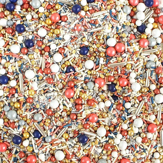 Sprinkle Pop Bridal Party Sprinkle Mix| Navy Blue White Coral Sprinkles with Gold & Silver Metallic Dragees| Wedding Sprinkles Made in USA for Decorating Cakes Cupcakes Donuts Cookies Ice Cream, 4oz