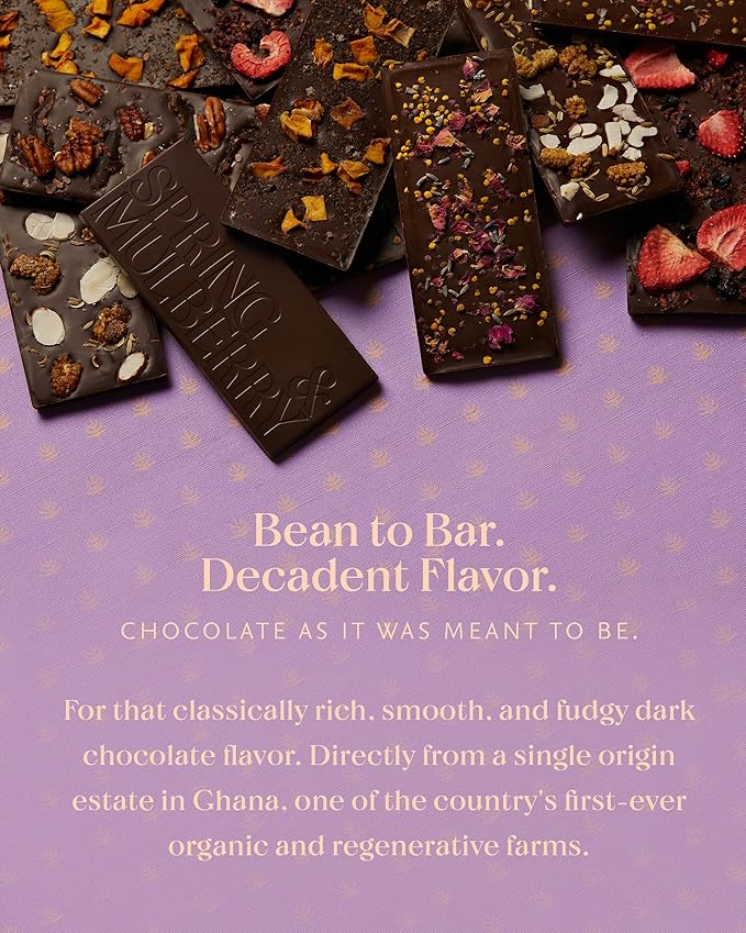 Spring & Mulberry Date-Sweetened Chocolate – 5-Bar Pack, Flavors with Fruits, Nuts, Spices & Essential Oils for the Perfect Treat