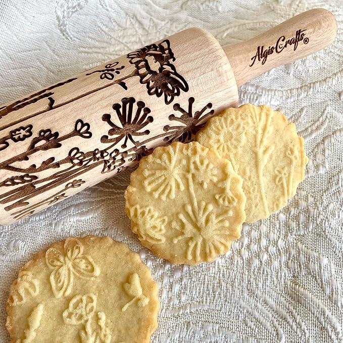 3 mini Embossed Rolling Pin Set WILD with Bees, Meadow and Forest Patterns by Algis Crafts for Cookies and Pottery by Algis Crafts