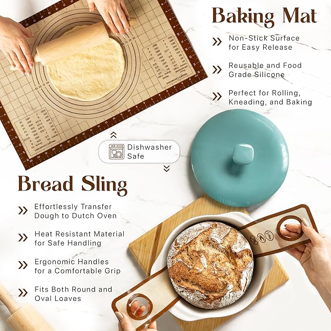Sourdough Bread Making Kit with 9" Round & 10" Oval Bannetons, 24 oz Starter Jar & Serrated Bread Knife – Complete Artisan Sourdough Kit with Lame, Whisk, Scrapers, Slings, Mat, Spatula & Cloth Covers