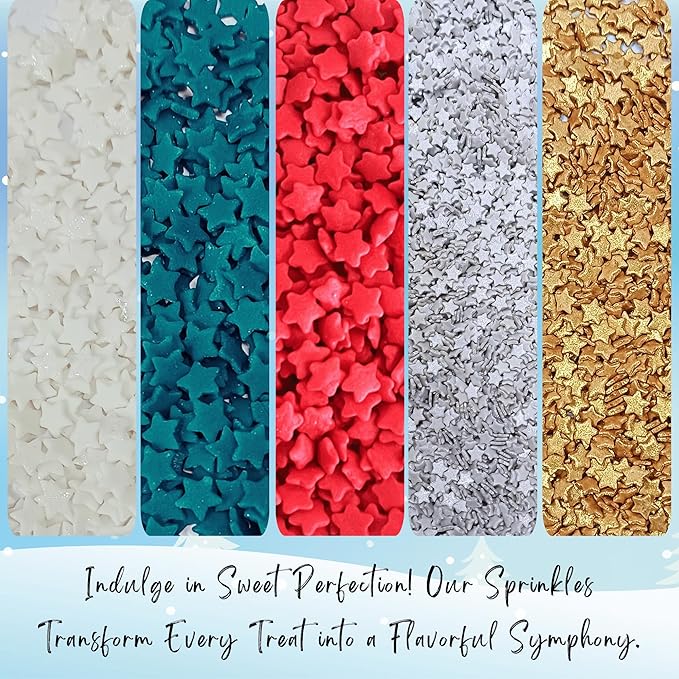 Confect Christmas Sprinkles | White, Red, Silver, Gold & Holly Green Mix | Edible Holiday Sprinkles for Cakes, Cupcakes & Cookies | Festive Baking Decorations-5 Oz