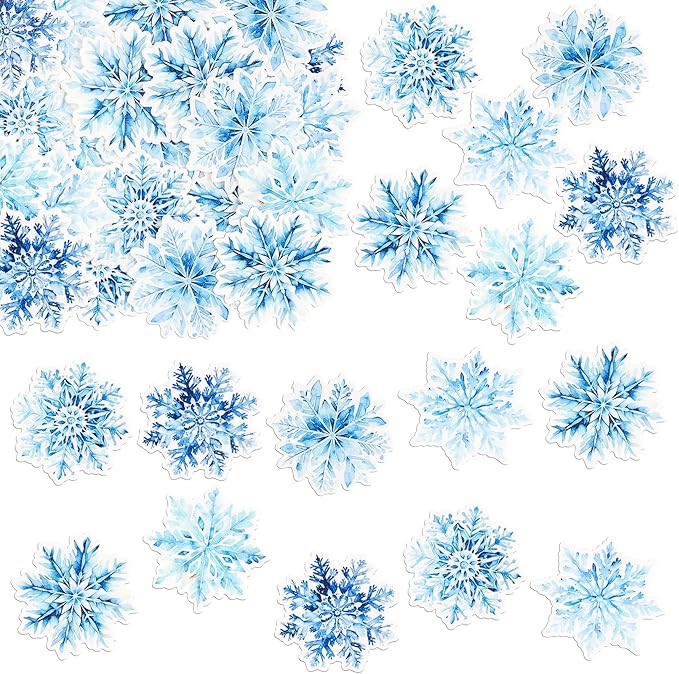 Gyufise 60Pcs Edible Snowflake Cupcake Toppers Winter Cupcake Picks Water Paper Winter Frozen Cake Decorations for Snowflake Theme Baby Shower Kids Birthday Party Supplies Multi Blue