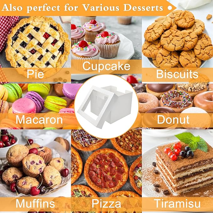 3 Pack Cake Boxes(10x10x8 Inches),White Bakery Boxes with Window,cardboard cake boxes,Cake Boards Decorating Supplies for Birthday,Mother's Day,Wedding,Party,Gift Giving,Cake Box 10 inch