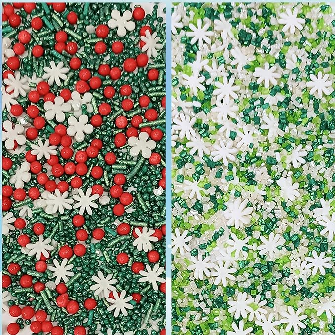 Confect Christmas Sprinkles | Christmas Sprinkles - Snowflakes in Red, Green & White I Confetti Pearls & sparkling for Dessert Decorating