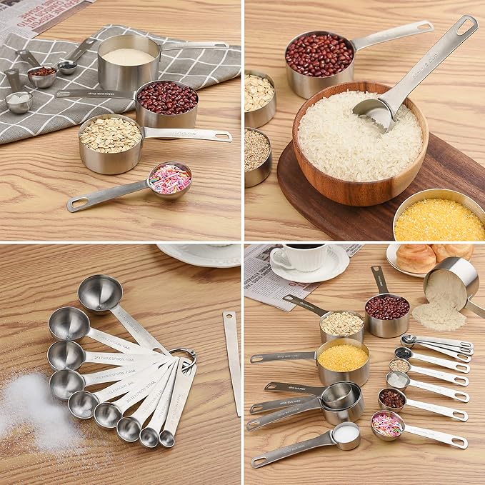 Smithcraft Measuring Cups Set, 18/8 Stainless Steel Measuring Cups and Spoons Set, Metric&US Metal Measuring Cups and Spoons Set for Baking&Kitchen, Heavy Duty 7 Measuring Cups & 8 Spoons With Leveler