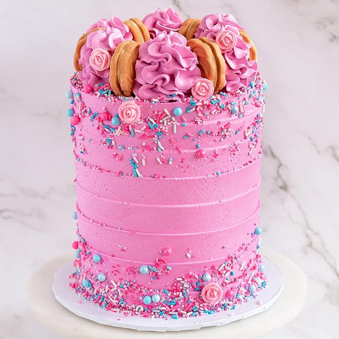 Sprinkle Pop Briar Rose Princess Sprinkle Mix| Pink and Blue Sprinkles with ~12 Hand Piped Royal Icing Roses| Birthday Sprinkles Made in USA for Decorating Cake Cupcakes Donuts Cookies Ice Cream, 4oz