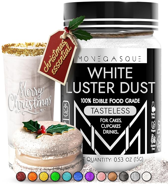 MONÉGASQUE White Edible Glitter for Drinks 15g – Edible Glitter for Cakes & Cocktails - White Luster Dust for Cocktail, Christmas Cake Decorating, Food Decorations Spray - Drink Shimmer Sprinkles