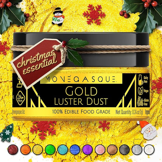 MONÉGASQUE Gold Edible Glitter for Drinks 7g – Edible Glitter for Cakes & Cocktails - Gold Luster Dust for Cocktail, Cake Decorating, Food Decorations Christmas Sprinkles Spray - Drink Shimmer Powder