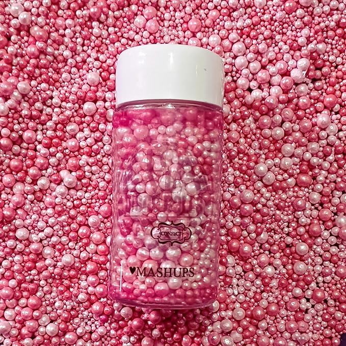 Confect Love Disco Balls – Pearlescent Pink Edible Decorative Sprinkles, Large Dahlia Candy Balls for Cake Decorating, Cupcakes, Cookies & Desserts | Baking Decoration | Vegan, Gluten-Free, Nut-Free, Soy-Free, Dairy-Free, Palm Oil-Free- 4.2 Oz