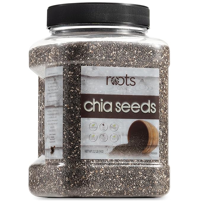 Roots Circle Non-GMO Chia Seeds | 2.2 Pound (Pack of 1) Raw Superfood, Vegan, Kosher, Nut & Gluten Free, Keto & Paleo Friendly | Add Omega 3 & Protein to your Salad, Smoothie, Oatmeal, & Acai Bowl