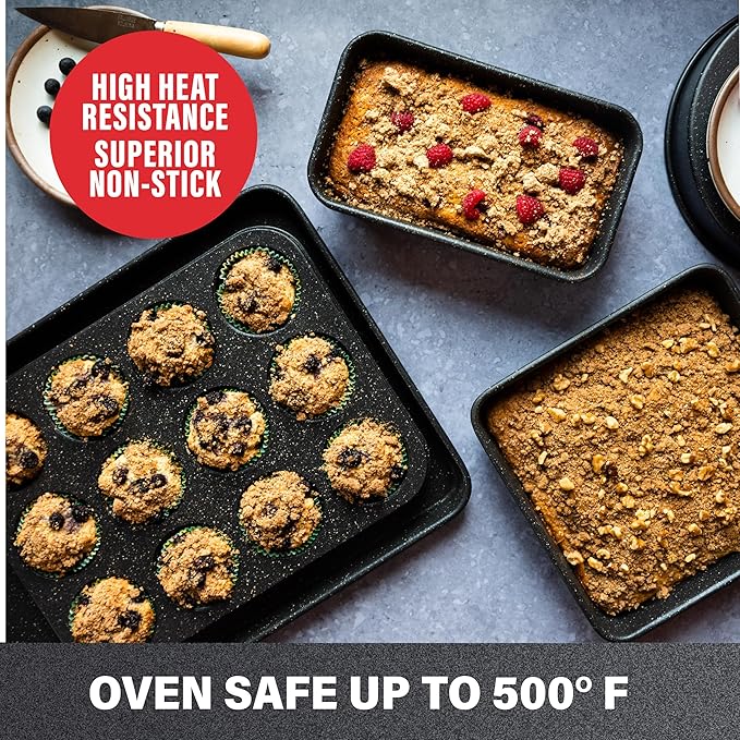 Granitestone Black 5 Pc Nonstick Bakeware Set With Oven Pans, Baking Sheet - Complete Kitchen Baking Set, Oven and Dishwasher Safe