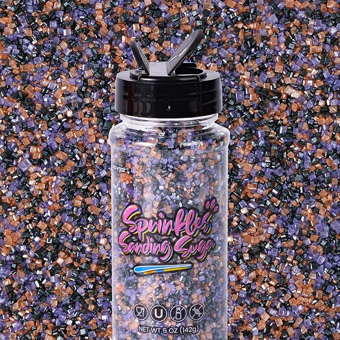 Sujoygar Halloween Saning Sugar Sprinkles, 5oz Edible Black Purple and Orange Cake Sprinkles for Chocolate Ice Cream Toppings Cupcake Decoration Halloween Party Cookies Baking Dessert Food Supplies