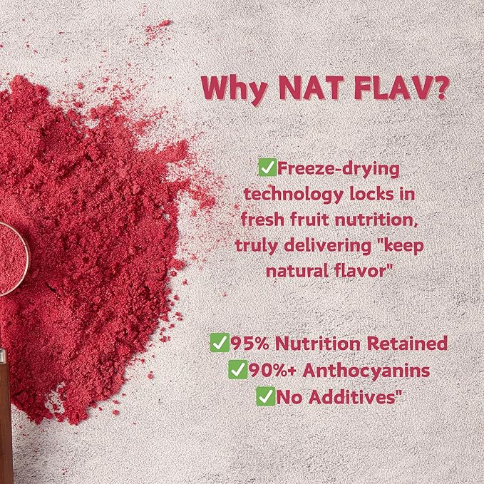 NAT FLAV Freeze Dried Raspberry Powder – 100% Natural, No Added Sugar, No Additives | 7oz | Vibrant Superfood for Smoothies, Baking & Natural Coloring