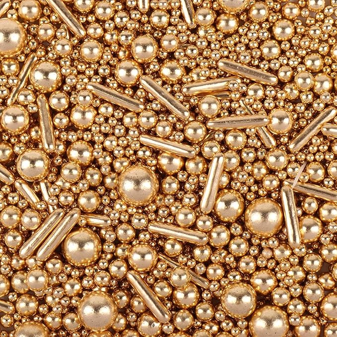 Gold Sprinkles for Cake Decorating, Gold Pearl Sugar Cupcake, Cookies, Ice Cream Toppings, 3.5 Ounces Cake Decorationss Baking, Perfect for Wedding, New Year’S Eve, Christmas Party