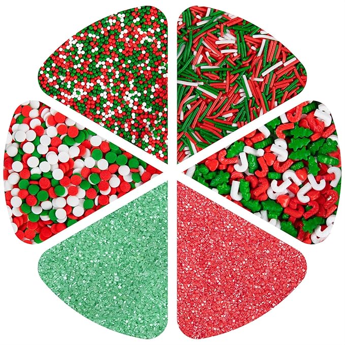 Christmas Sprinkles for Baking, 6 Cell Mix Sprinkles for Christmas Cake Decorating Fancy Sanding Sugar Sprinkles Colorful Sprinkles for Ice Cream,Donut,Chocolate Candy,Cookies Decorating - 6.7 oz