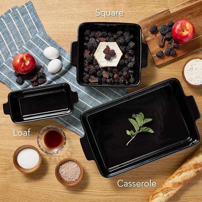 Best Choice Products Set of 3 Large Serving Trays, Party Platters and Ceramic Non-Stick Bakeware For Appetizers, Charcuterie, Snack, Dessert, Casserole, Sour Dough Bread Loaf - Black Licorice