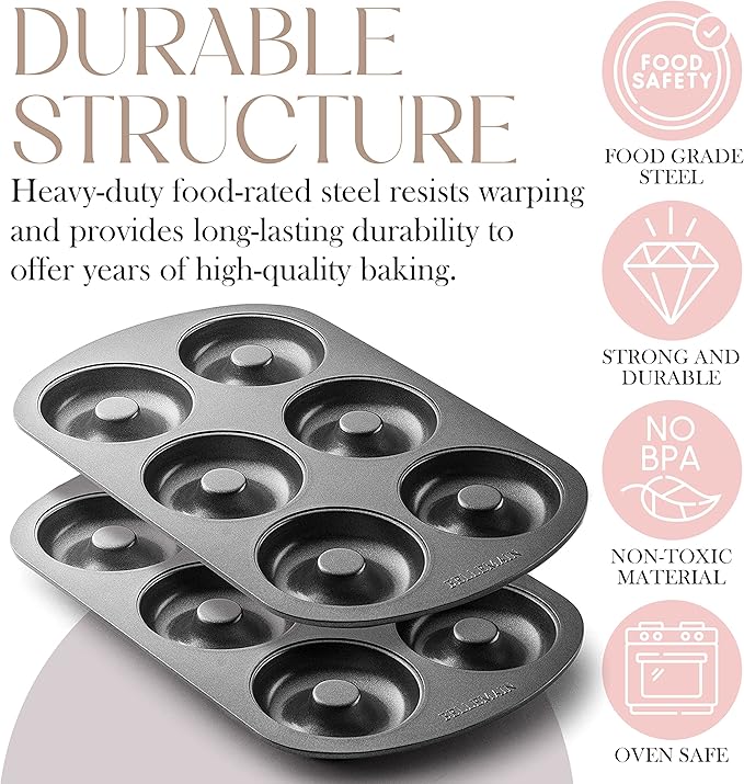 Bellemain Premiere Donut Pan for Baking | Nonstick 12.5 x 8.5” Doughnut Pan with 6-Doughnut Molds | Steel Donut Trays | Make Perfect Bagels and Cake Donuts (2)