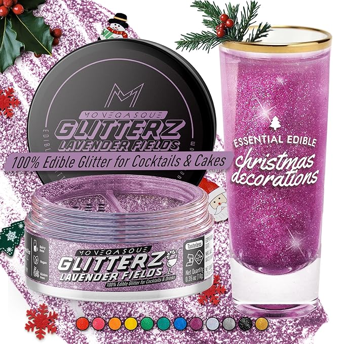 MONÉGASQUE Lavender Purple Edible Glitter for Drinks 10g – Edible Glitter for Cakes & Cocktails – Cocktail Drink Shimmer Flakes – Christmas Food Decorating Sprinkles & Cake Decorations Spray Dust