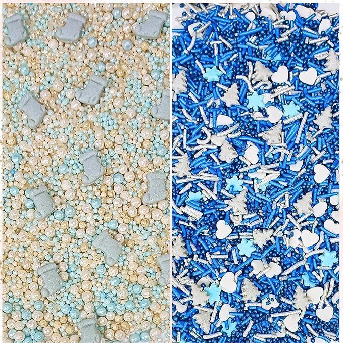 Confect Christmas Sprinkles | Christmas Sprinkles - Blue White & Gold Pearls Sparkling sugar I Christmas Tree Stocking & Snowflakes s for Dessert Decorating- 5 Oz