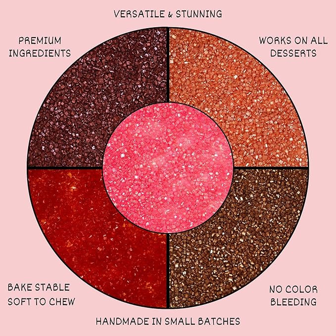Confect Sparkling Sugar for Baking & Cake Decoration | Assorted pack of 5 Arabian Nights Sparkling Sugar Sprinkles Mix Bronze, Bright Pink, Copper, Orange & Deep Red | Vegan, Gluten-Free, Nut-Free, Soy-Free, Dairy-Free, Palm Oil-Free- 5 Oz