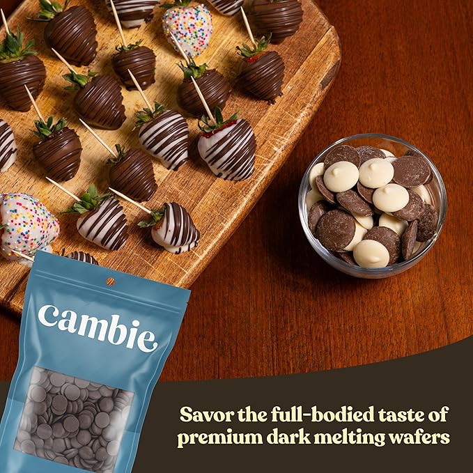 Cambie Dark Chocolate Wafers, Melting Chocolate Candy Melts - 2 Pounds Baking Dark Chocolate For Dipping Chocolate Melts, Enrobing & Molding
