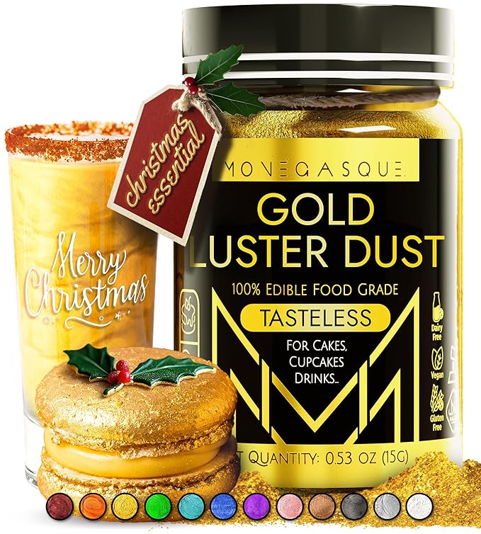 MONÉGASQUE Gold Edible Glitter for Drinks 15g – Christmas Sprinkles Edible Glitter for Cakes & Cocktails - Gold Luster Dust for Cocktail, Cake Decorating, Food Decorations Spray - Drink Shimmer Powder