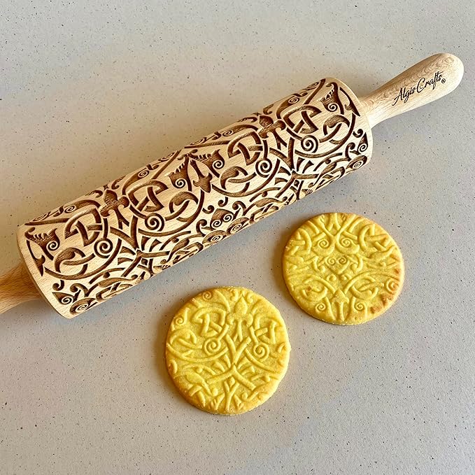 FLEUR DE LIS KNOT Embossing Rolling Pin – Dough and Clay Roller for Embossed Cookies and Pottery, Cookie and Ceramic Stamp, Baking Gifts for Women by Algis Crafts