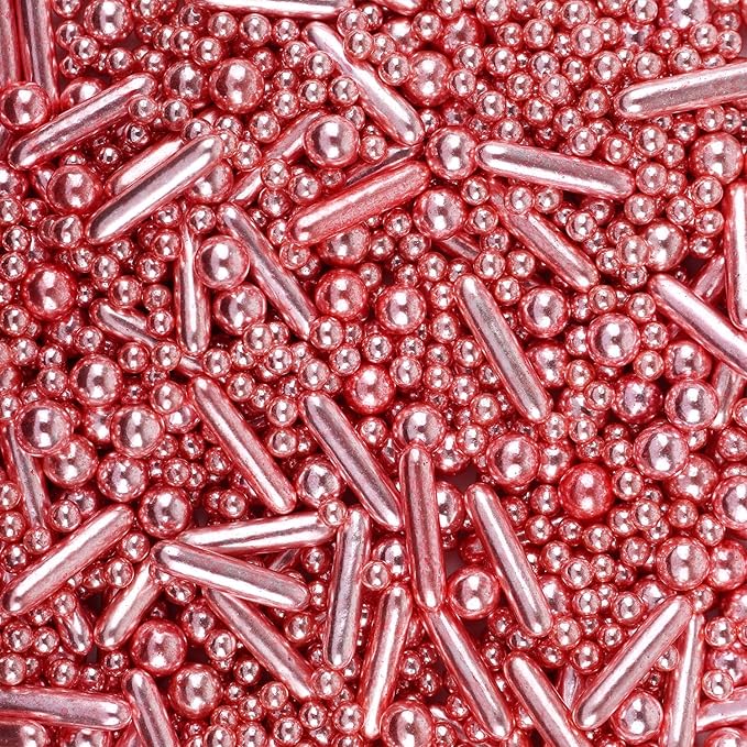 Rose Gold Sprinkles for Cake Decorating, Valentine Sprinkles, Rose Pearl Sugar Cupcake, Cookies, Ice Cream Toppings, 3.5 Ounces Cake Decorationss Baking, Perfect for Wedding, New Year’S Eve, Christmas Party