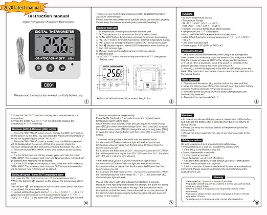 Fridge Freezer Thermometer Max/Min Memory High & Low Temperature Alarms Settings with LED Indicator Digital Refrigeration Thermometer with Magnetic,Stander 2 Pack