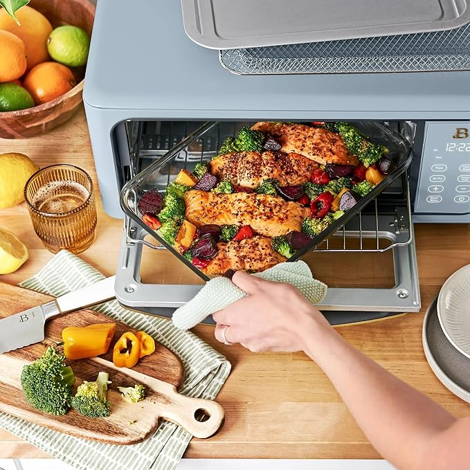 Beautiful Infrared Air Fryer Toaster Oven Combo - 10-in-1 Countertop Convection Oven with Air Fry, Bake, Pizza, Toast & Dehydrate Functions - 1800W Stainless Steel Kitchen Appliance (Cornflower Blue)