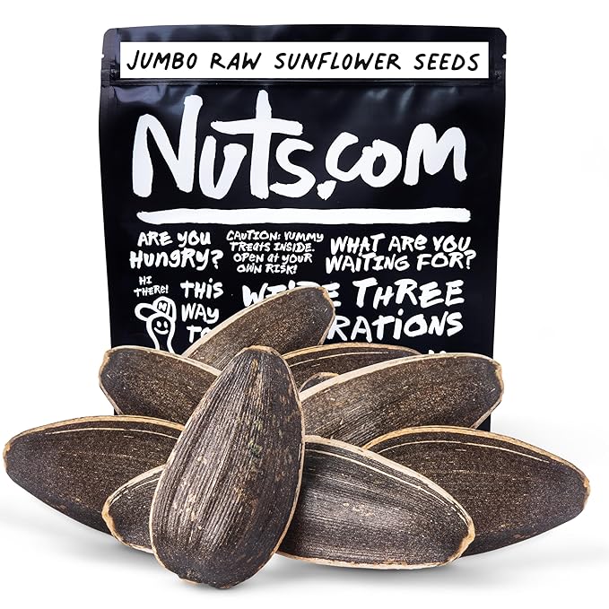 Nuts.com Jumbo Raw Sunflower Seeds (In Shell) - Unsalted, Non-GMO, USA Grown, Gluten-Free - High Protein, Heart-Healthy Snack for Eating (2lb)