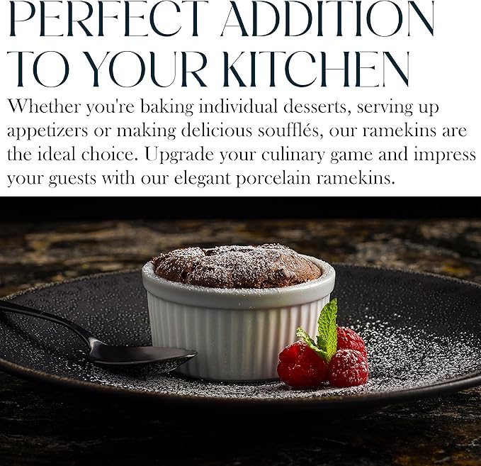Bellemain Creme Brulee 4 oz Ramekins | Mini Casserole Dish Set, Charcuterie Bowls, Pot Pie Baking Dishes, Soy Sauce Bowls | Fluted Porcelain Bowls, Ramekins Oven Safe to 500F, Set of 6 (White)