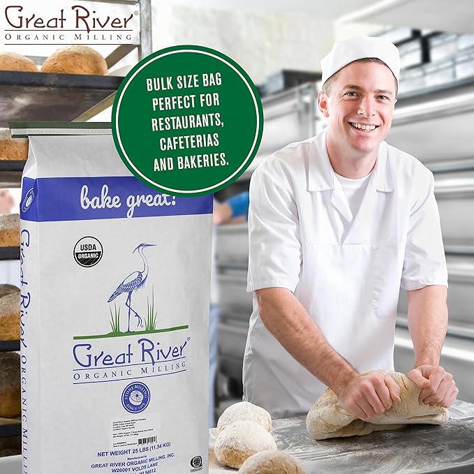 Great River Milling Organic Unbleached Wheat Bread Flour | Artisan Bread Flour for Baking | Multi-Purpose Wheat, Unbromated, Non-GMO, Kosher | 25 Lb (Pack Of 1)