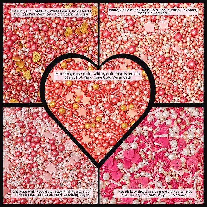 Confect Pink, White & Gold Heart & Flower Sprinkles Mix – Edible Sprinkles for Baking, Cake & Cupcake Decorations – Valentine’s Day Sprinkles – Festive Edible Baking Toppers | Vegan, Gluten-Free, Nut-Free, Soy-Free, Dairy-Free, Palm Oil-Free- 5 Oz
