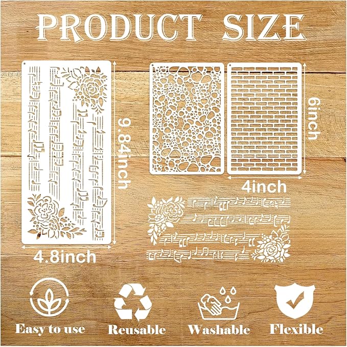 19pcs Stencils for Crafts Reusable Musical Notes Brick Branches Floral Texture Dot Background Template Drawing Layering Stencils for Painting on Wood Scrapbook Furniture Paper Card Decor(crafts19)