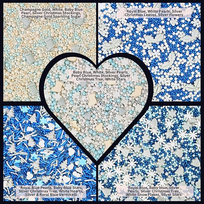 Confect Christmas Sprinkles | Christmas Sprinkles - Blue White & Gold Pearls Sparkling sugar I Christmas Tree Stocking & Snowflakes s for Dessert Decorating- 5 Oz