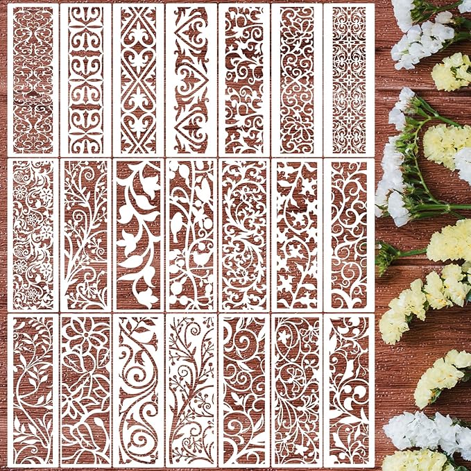 Floral Stencils for Crafts Reusable Texture Stencils Background Stencil Leaf Swirl Templates for Painting on Wood Furniture Card Canvas