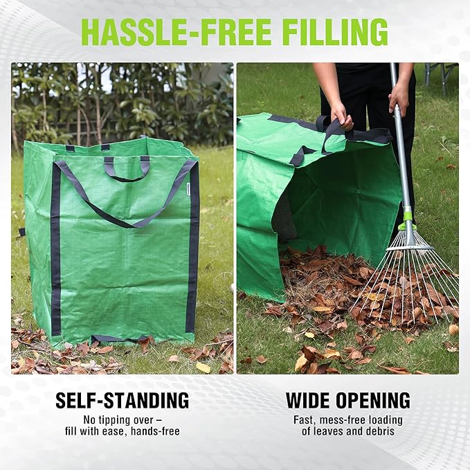 WORKPRO Heavy Duty 72-Gallon Reusable Yard Waste Bags, Self-standing Leaf and Lawn Bags with Reinforced Handles, Garden Waste Bags for Debris, Leaves, Grass, and Outdoor Recycling, Green