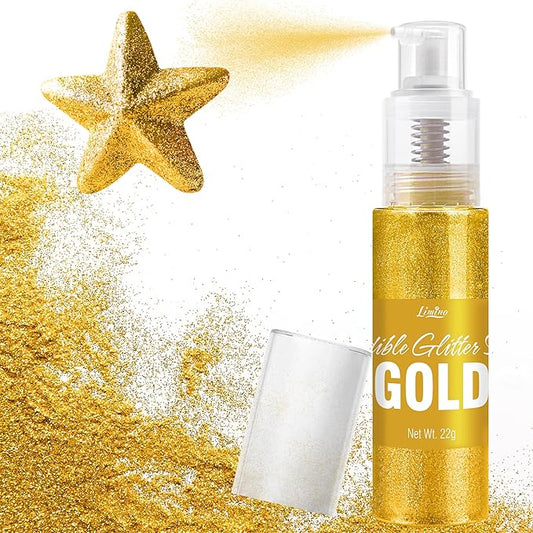 Edible Glitter Spray - 22g Edible Luster Dust Metallic Food Grade Glitter for Drinks, Cake Decorating, Baking - Edible Food Coloring Powder Shimmer Glitter for Cocktail, Icing, Candy (Gold)