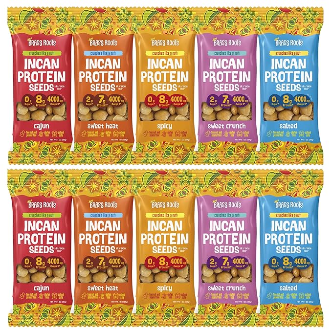 Brass Roots Organic Incan Protein Seeds - 1 oz Variety Pack (Two of Each) High Protein, School Safe, Nut Free, High Omega 3, Supports Gut Health, Good Source of Fiber, Shark Tank (10 Total)