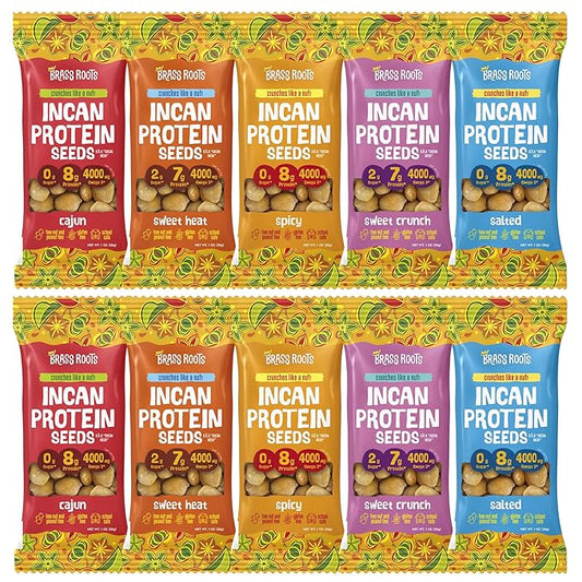 Brass Roots Organic Incan Protein Seeds - 1 oz Variety Pack (Two of Each) High Protein, School Safe, Nut Free, High Omega 3, Supports Gut Health, Good Source of Fiber, Shark Tank (10 Total)