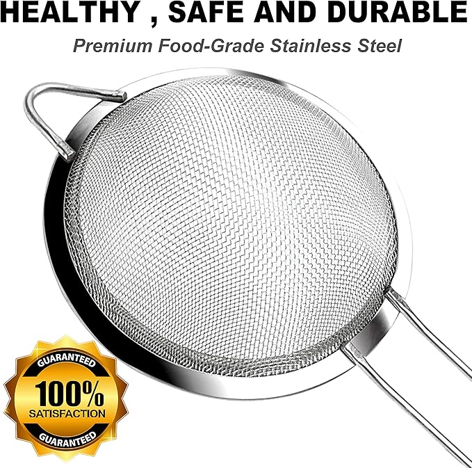 Anaeat Fine Mesh Strainers - Premium Stainless Steel Colander Sieve Sifters, with Durable Mesh and Sturdy Handle, Excellent for Sifting Dry ingredients, Flour, Pastas, Rice, Tea (3.15"）