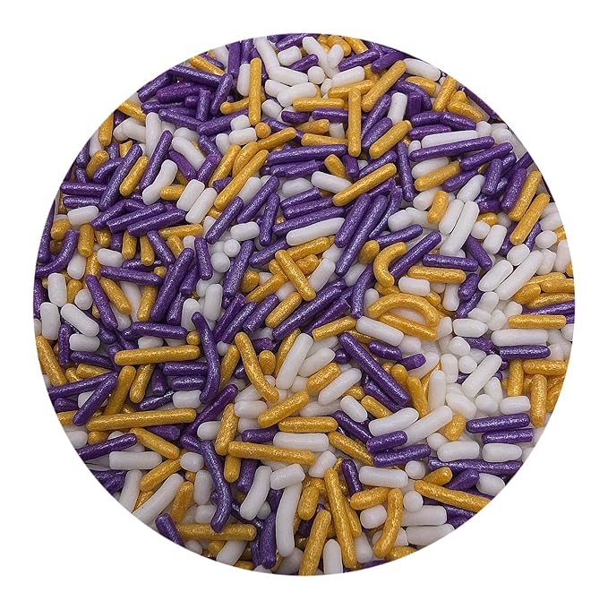 NCS White, Gold, and Pearl Purple Jimmies Edible Sprinkles, 8 ounces