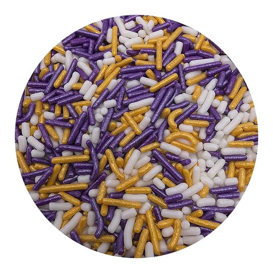 NCS White, Gold, and Pearl Purple Jimmies Edible Sprinkles, 8 ounces
